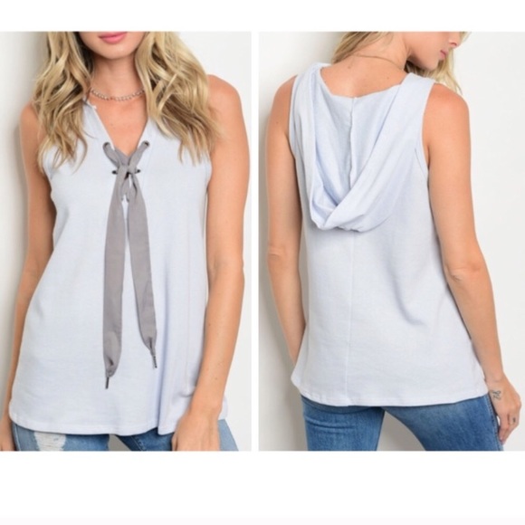 Tops - LAST ONE 💙 Hooded Sleeveless Ribbon Tie Top